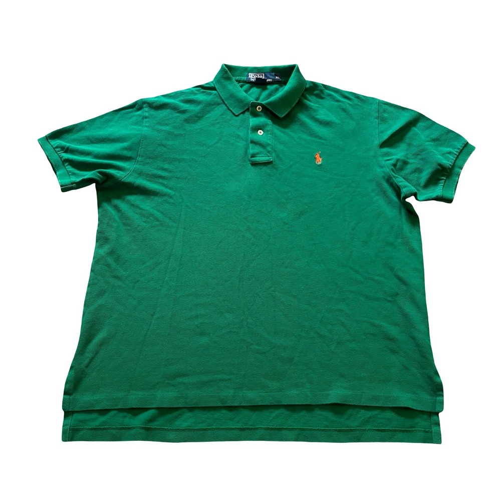 Polo Ralph Lauren Mens XL Green Short‎ Sleeve Pique Polo Shirt Orange Pony Logo